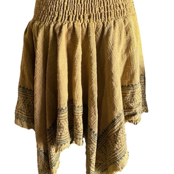 Ethnic Indian Handkerchief Skirt Autumn Gold With Black Aztec Print Boho Hippie - Picture 3 of 6